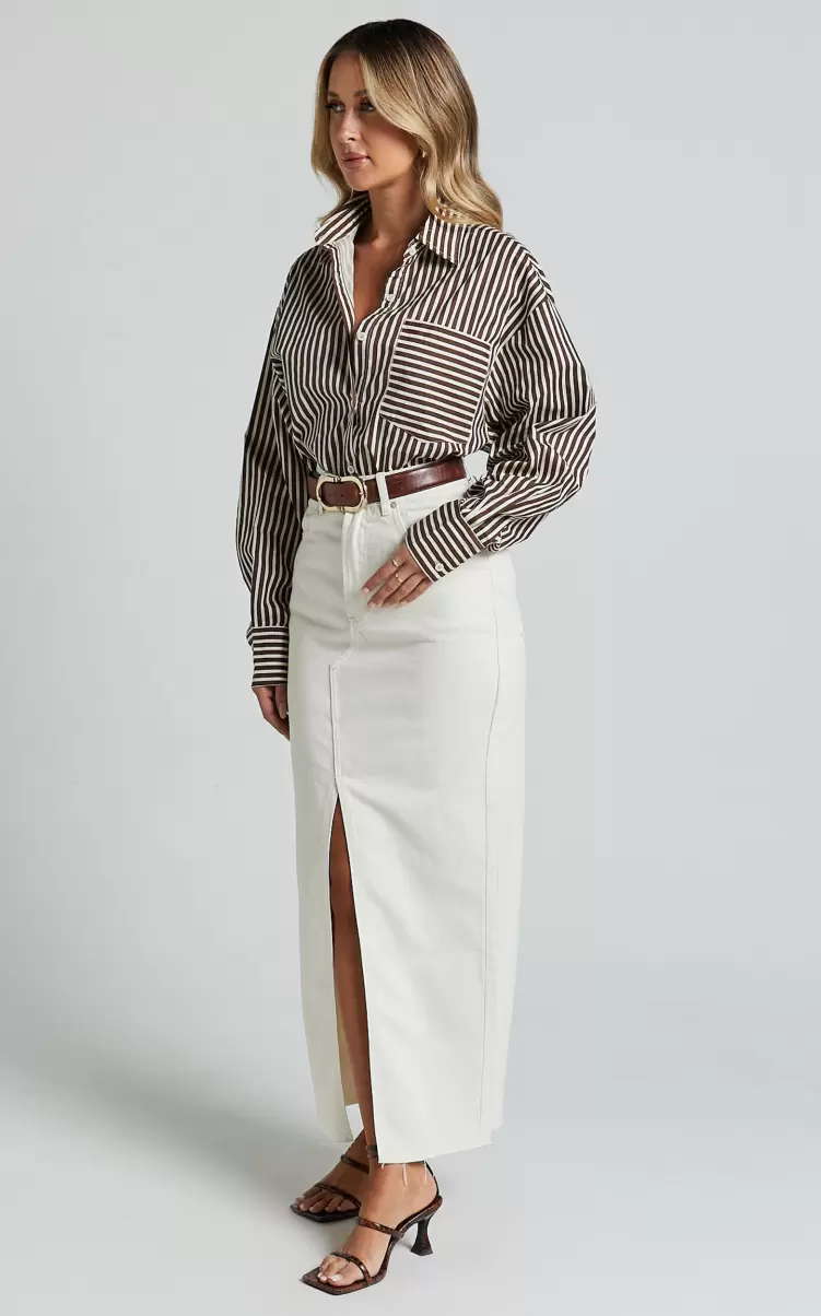 Kira Midi Skirt - Front Split Denim Skirt In Ecru Denim Showpo Women - 4