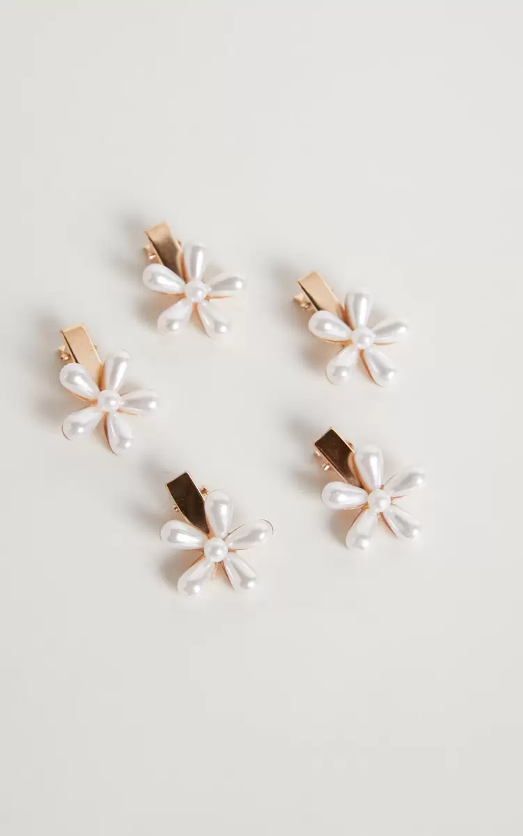 Showpo Dresses Lydina Pearl Flower Hair Clips - Pack Of 5 In Pearl Women - 1