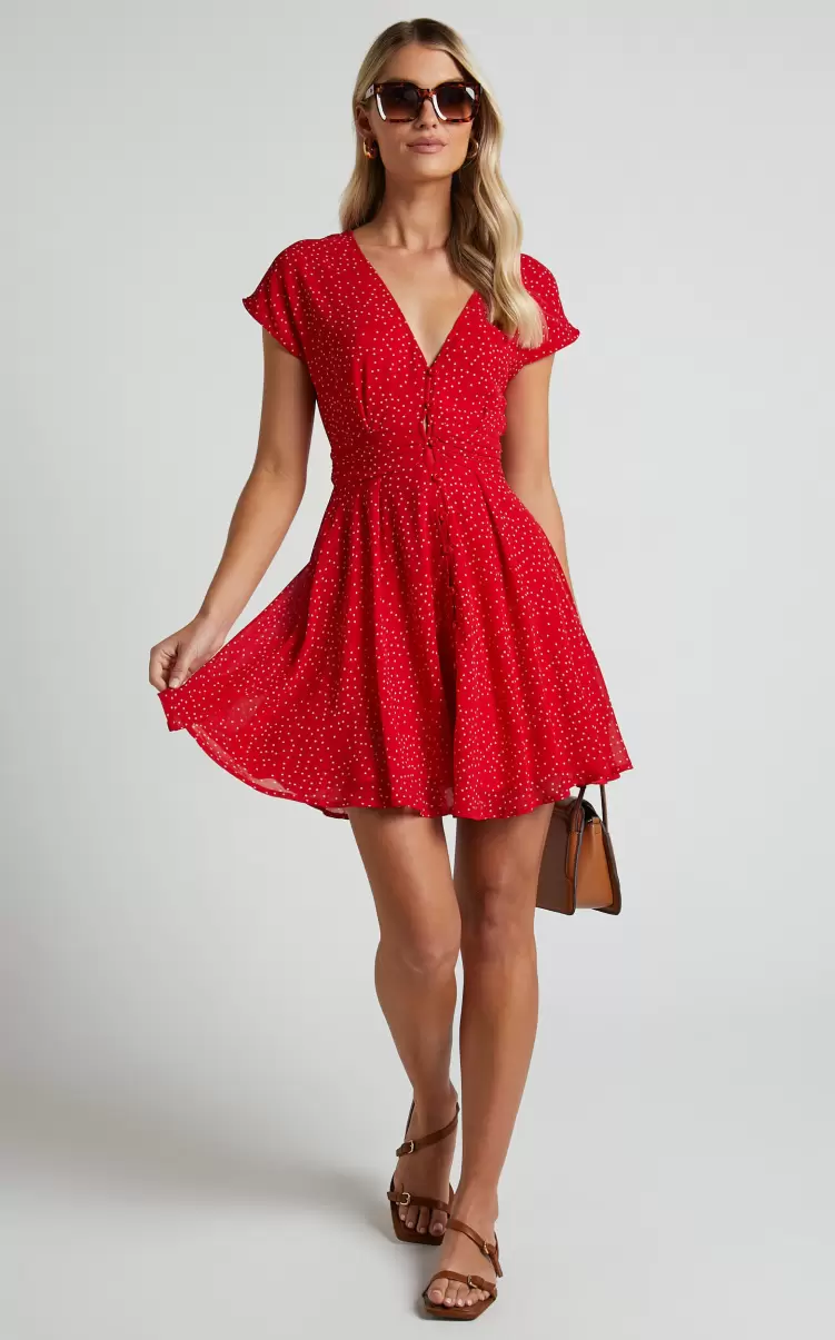 Women Showpo Dresses Hey Now Mini Dress - A Line Dress In Red Spot - 1