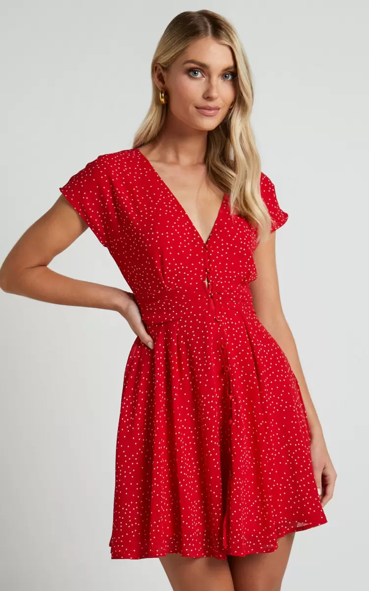 Women Showpo Dresses Hey Now Mini Dress - A Line Dress In Red Spot - 2