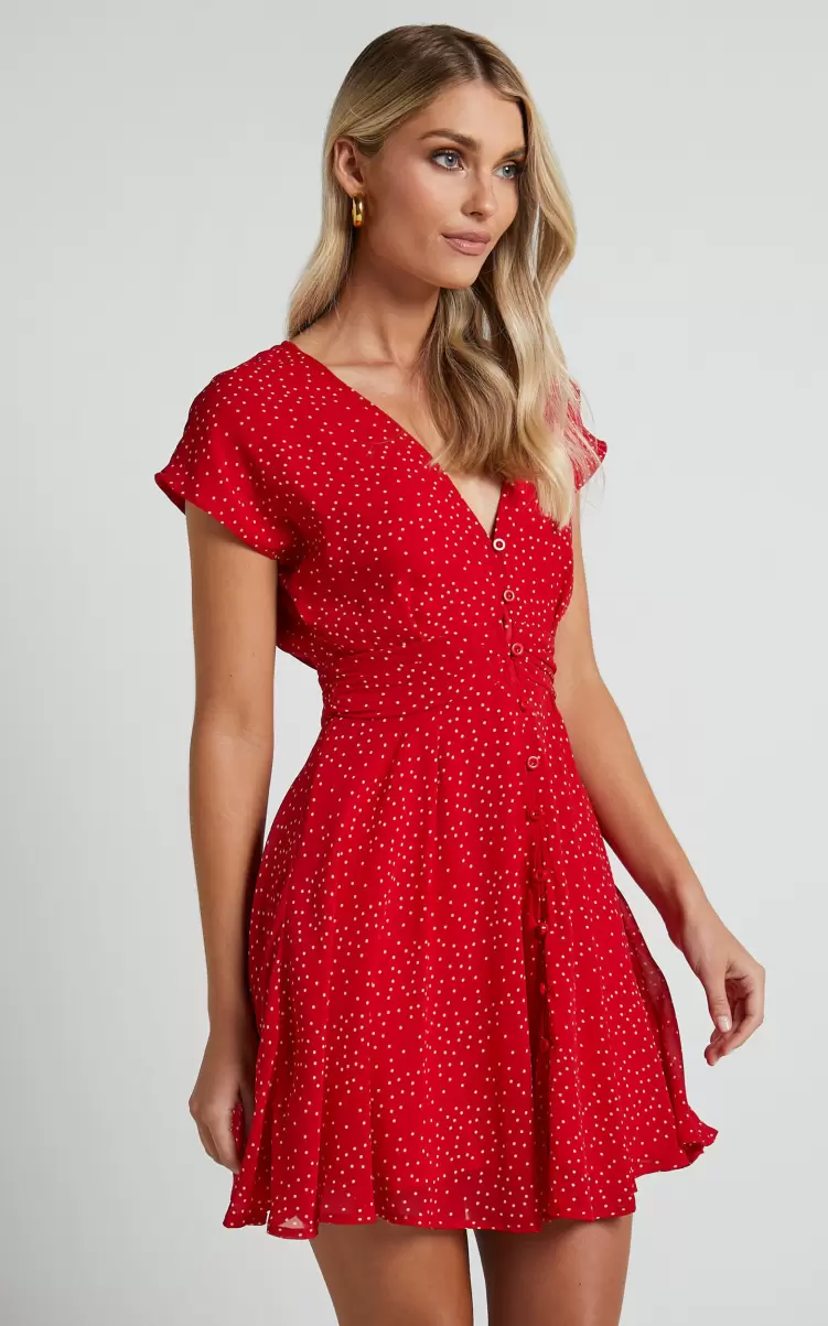 Women Showpo Dresses Hey Now Mini Dress - A Line Dress In Red Spot - 3