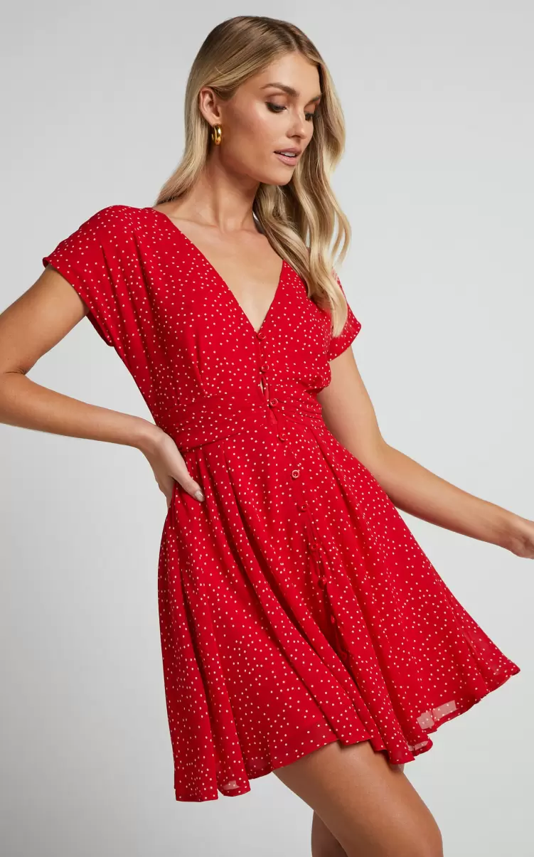 Women Showpo Dresses Hey Now Mini Dress - A Line Dress In Red Spot - 4