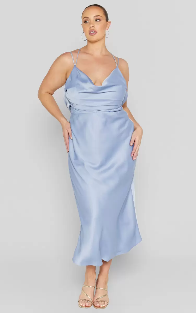 Women Dresses Showpo Soft Petal Midi Dress - Cowl Crossover Back Dress In Cornflower Blue - 1