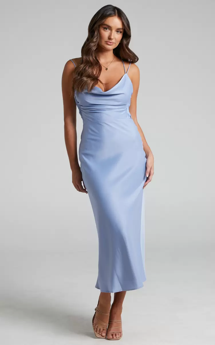 Women Dresses Showpo Soft Petal Midi Dress - Cowl Crossover Back Dress In Cornflower Blue - 2