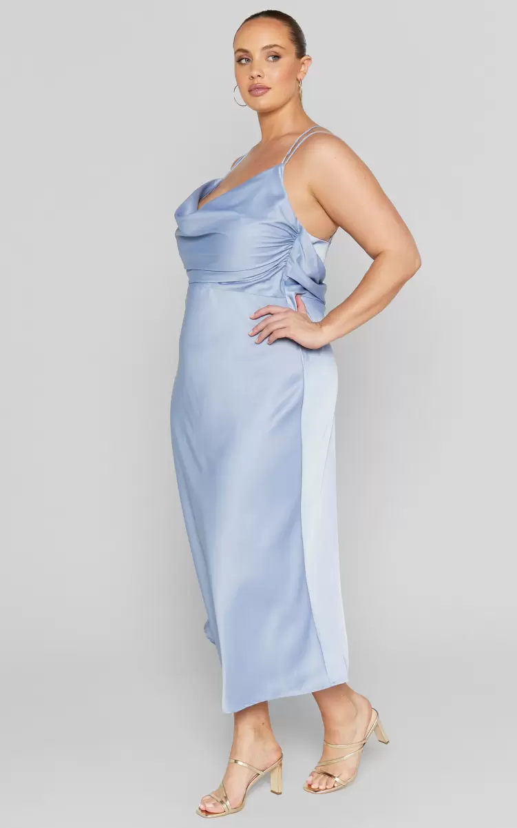 Women Dresses Showpo Soft Petal Midi Dress - Cowl Crossover Back Dress In Cornflower Blue - 3