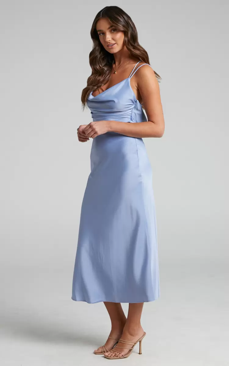 Women Dresses Showpo Soft Petal Midi Dress - Cowl Crossover Back Dress In Cornflower Blue - 4