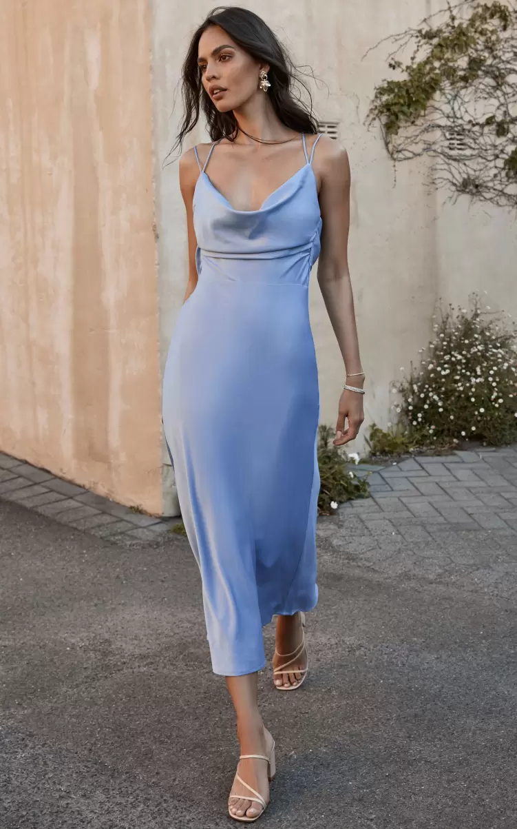 Women Dresses Showpo Soft Petal Midi Dress - Cowl Crossover Back Dress In Cornflower Blue