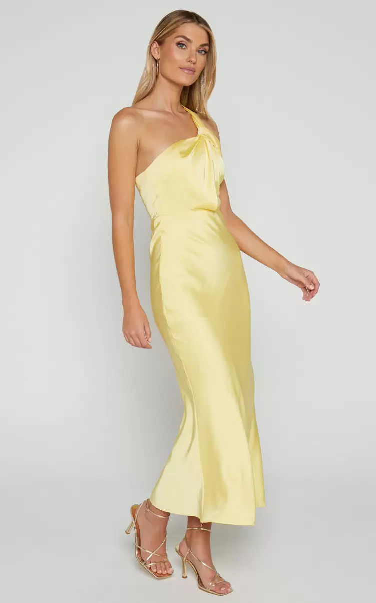 Showpo Dresses Women Carmella Midi Dress - One Shoulder Twist Detail Dress In Butter Yellow - 1