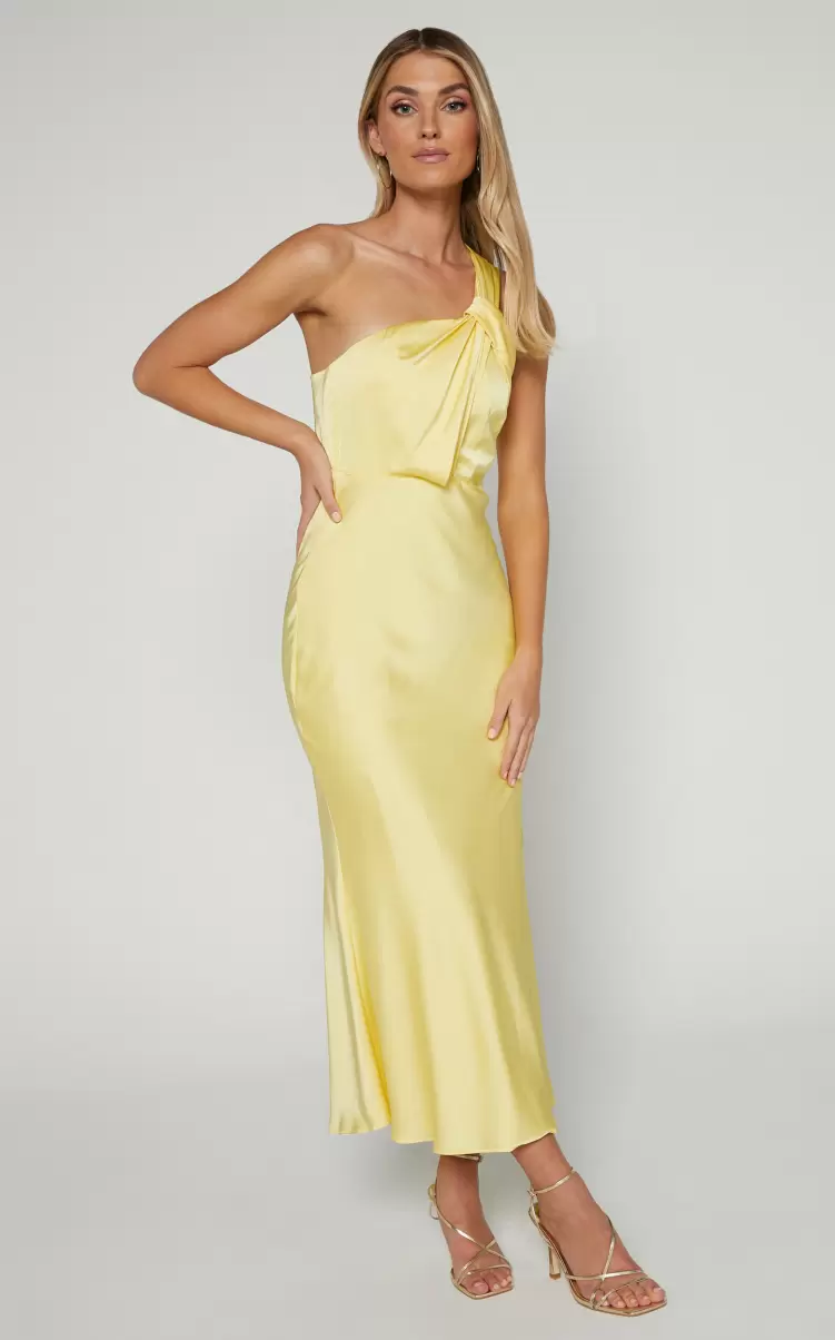 Showpo Dresses Women Carmella Midi Dress - One Shoulder Twist Detail Dress In Butter Yellow - 2