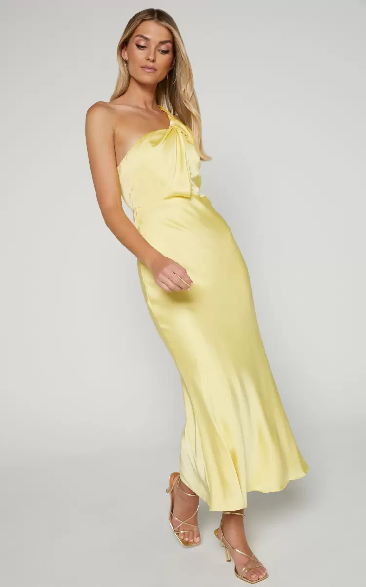 Showpo Dresses Women Carmella Midi Dress - One Shoulder Twist Detail Dress In Butter Yellow - 3