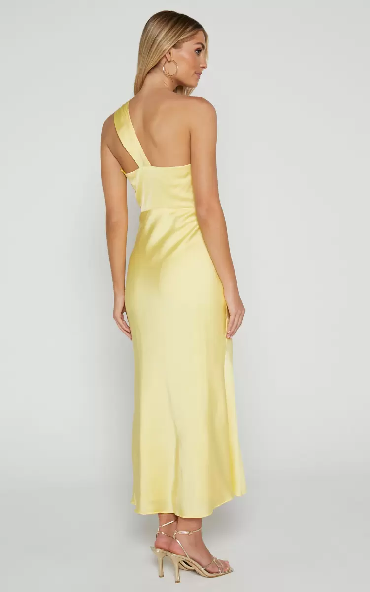 Showpo Dresses Women Carmella Midi Dress - One Shoulder Twist Detail Dress In Butter Yellow - 4