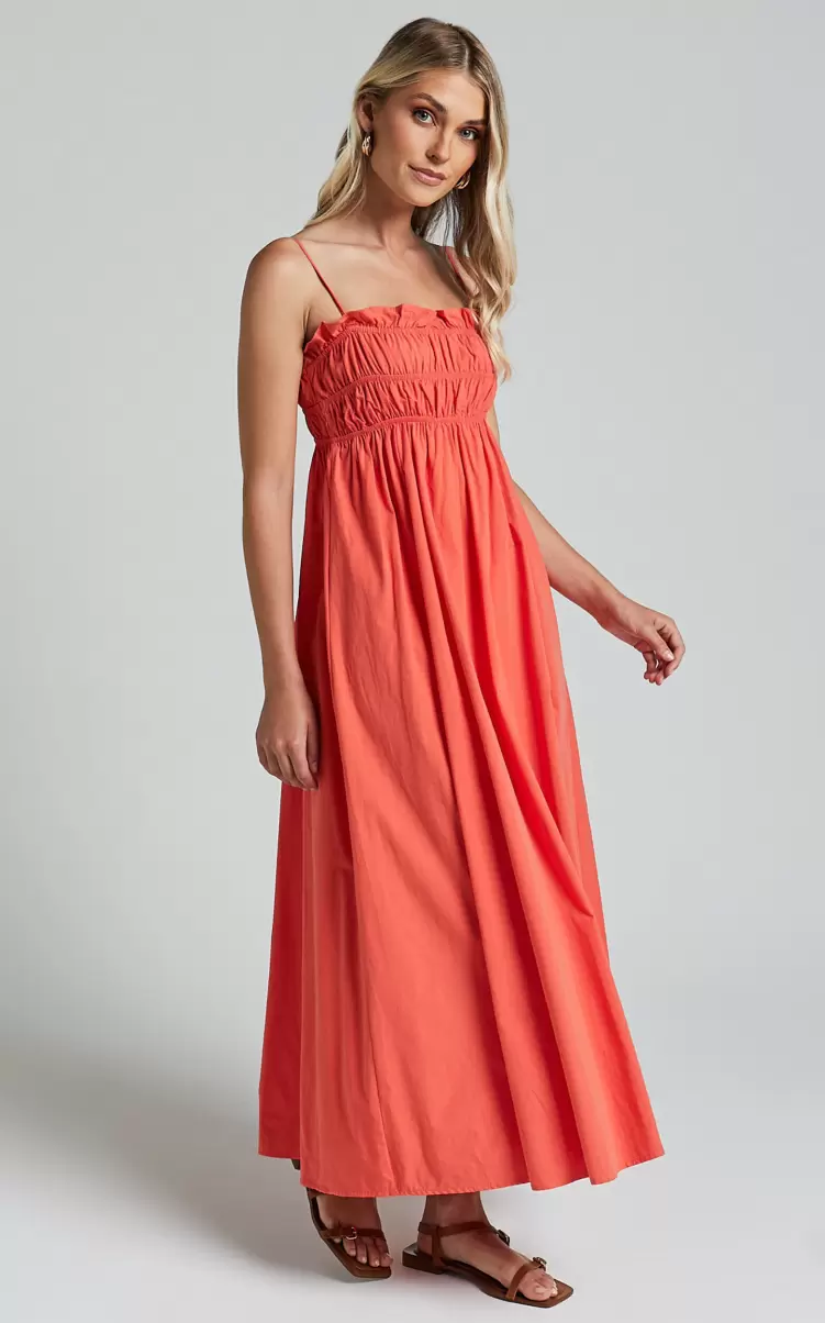 Showpo Dresses Women Aurora Midi Dress - Straight Neckline Sleeveless Dress In Orange Red - 3