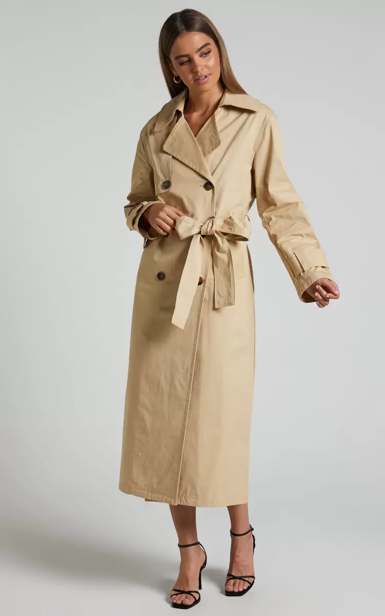 Women Showpo Avah Trench Coat - Double Breasted Tie Waist Coat In Camel Jackets & Coats - 2