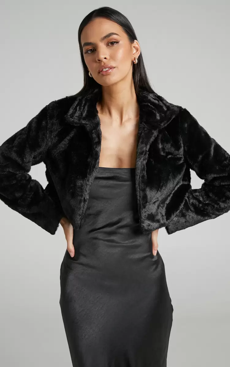 Women Roxnie Jacket - Cropped Faux Fur Jacket In Black Showpo Jackets & Coats - 2