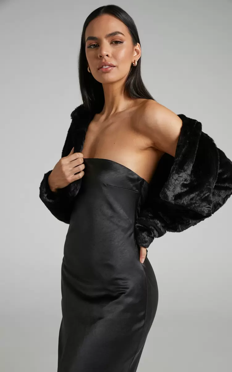 Women Roxnie Jacket - Cropped Faux Fur Jacket In Black Showpo Jackets & Coats - 3