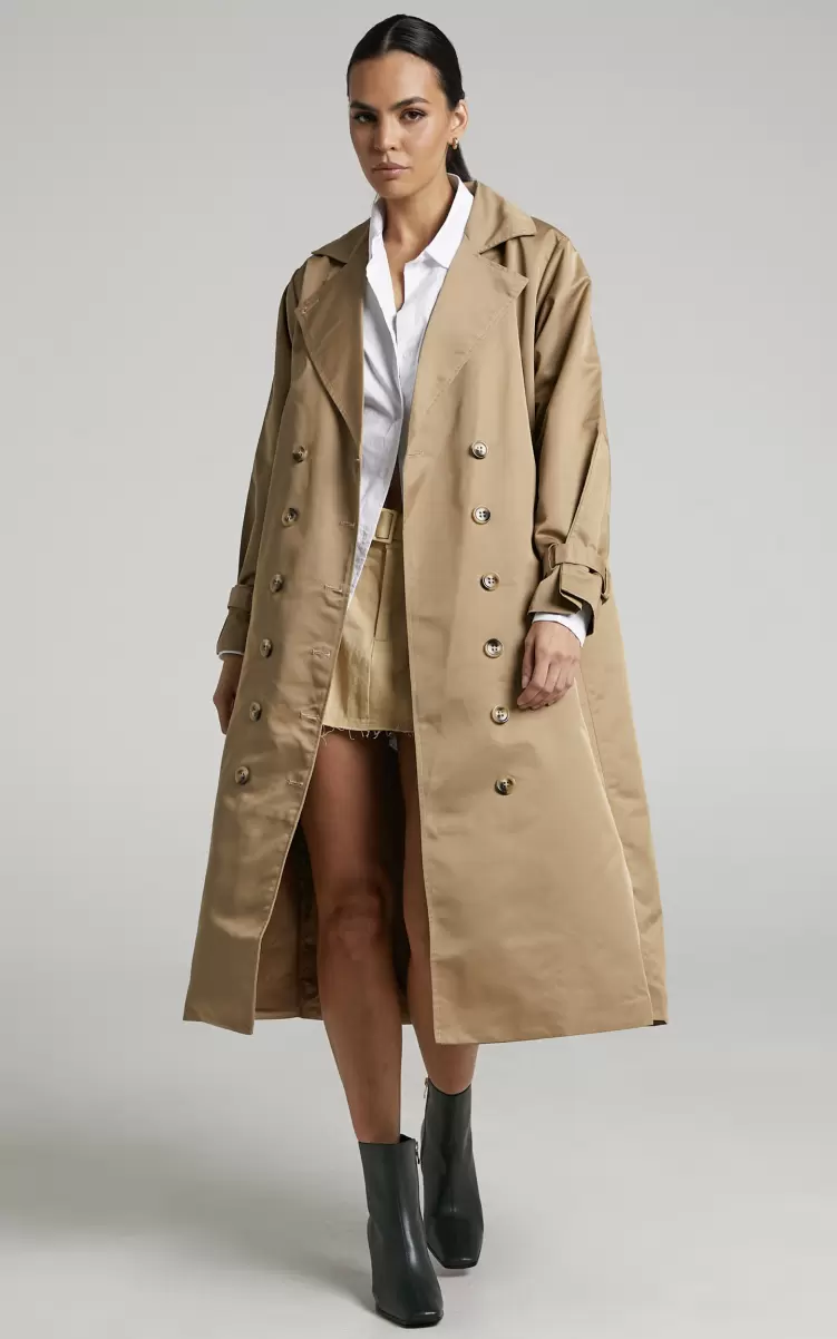 Women Lliana Coat - Double Breasted Trench Coat In Tan Showpo Jackets & Coats - 1