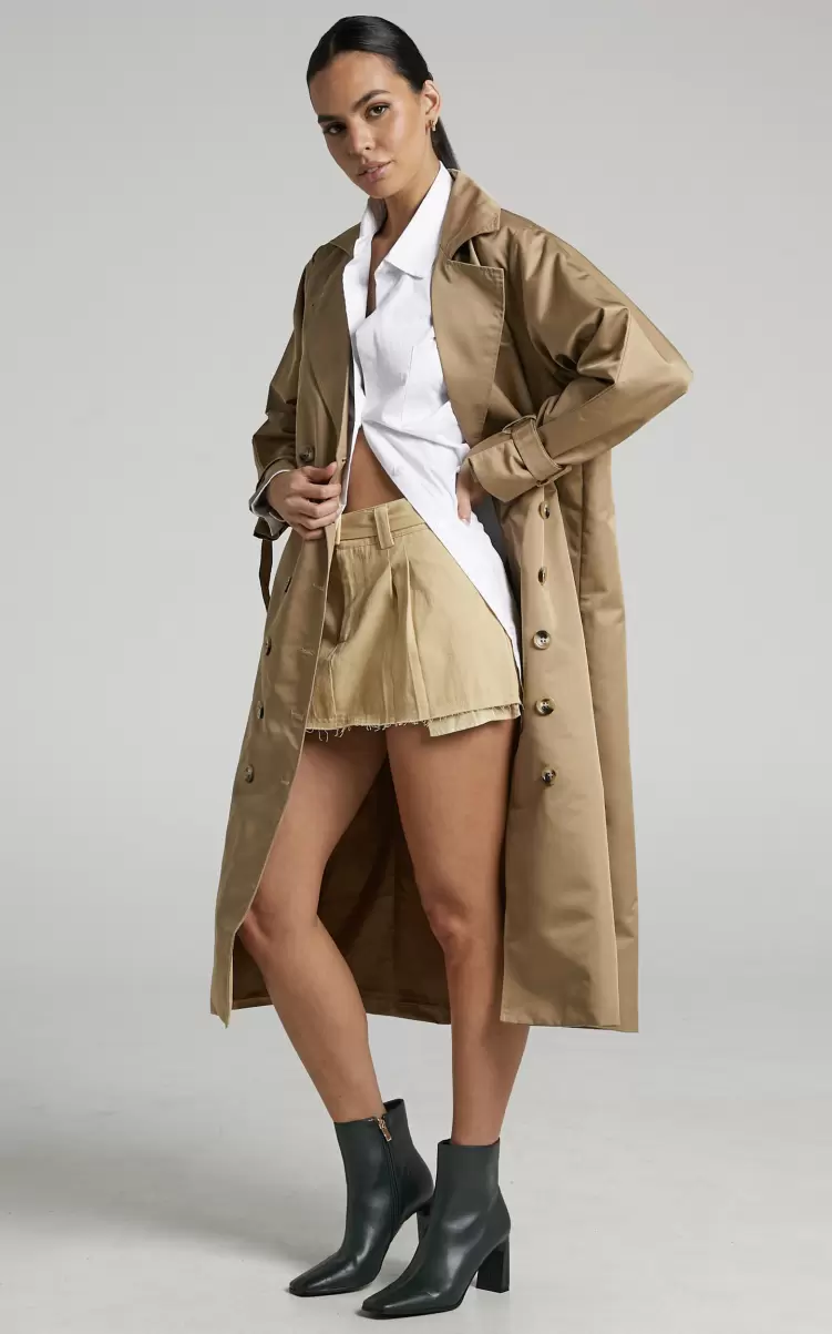Women Lliana Coat - Double Breasted Trench Coat In Tan Showpo Jackets & Coats - 2