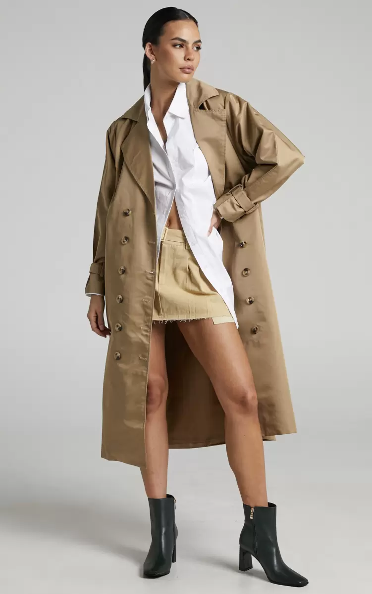 Women Lliana Coat - Double Breasted Trench Coat In Tan Showpo Jackets & Coats