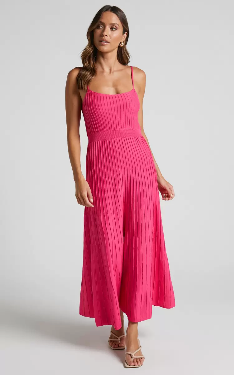 Showpo Knitwear Donissa Midi Dress - Panelled Knit Dress In Hot Pink Women - 1