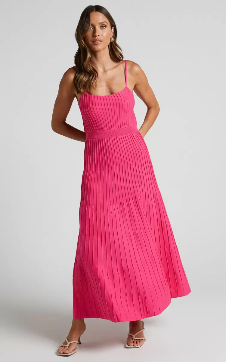 Showpo Knitwear Donissa Midi Dress - Panelled Knit Dress In Hot Pink Women - 2