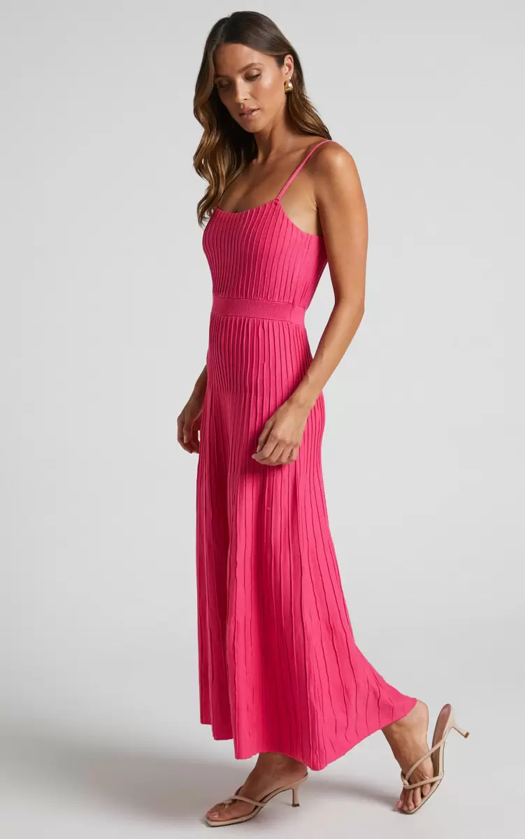 Showpo Knitwear Donissa Midi Dress - Panelled Knit Dress In Hot Pink Women - 3