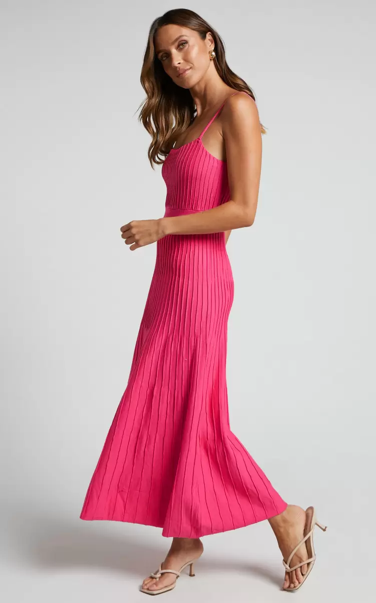 Showpo Knitwear Donissa Midi Dress - Panelled Knit Dress In Hot Pink Women - 4