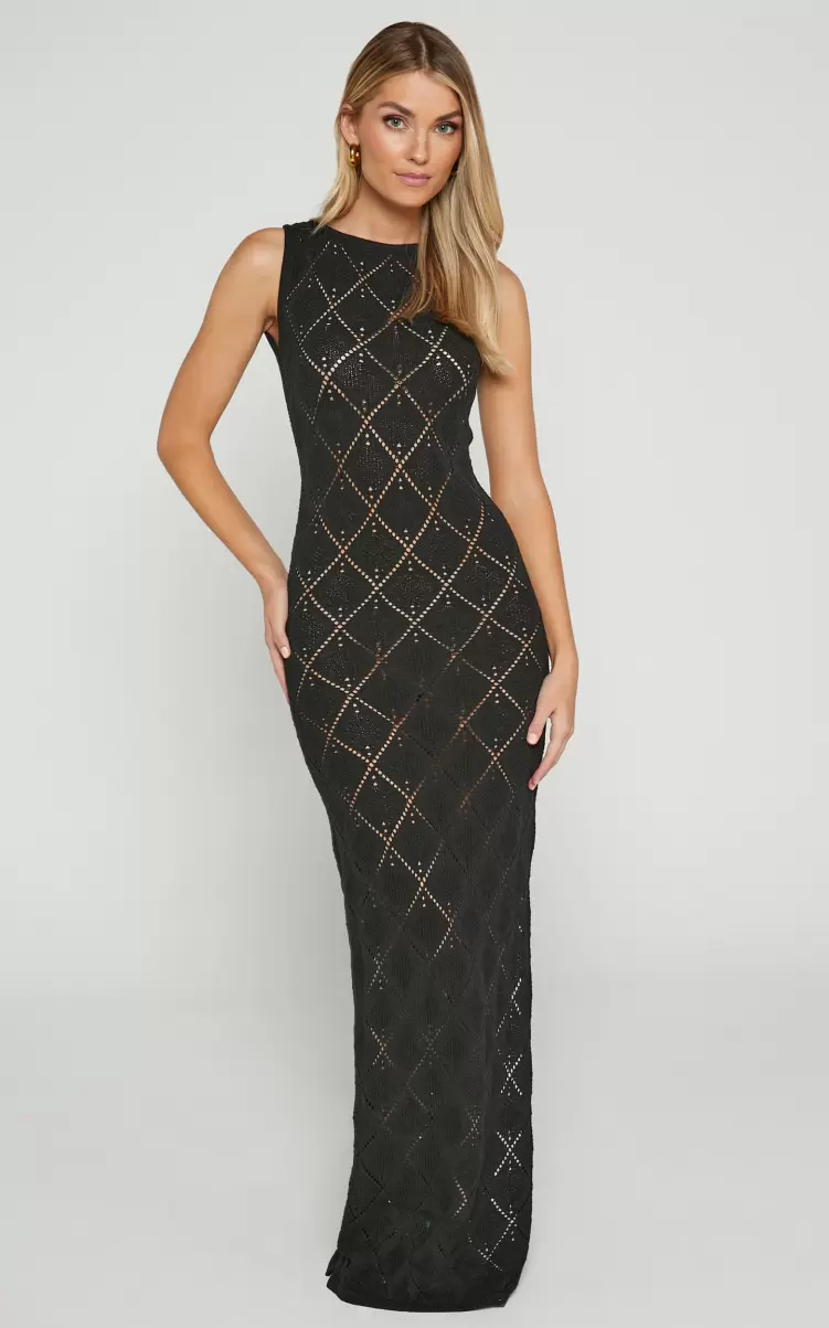 Marissa Maxi Dress - Sleeveless Diamond Knitted Dress In Black Women Showpo Knitwear - 2