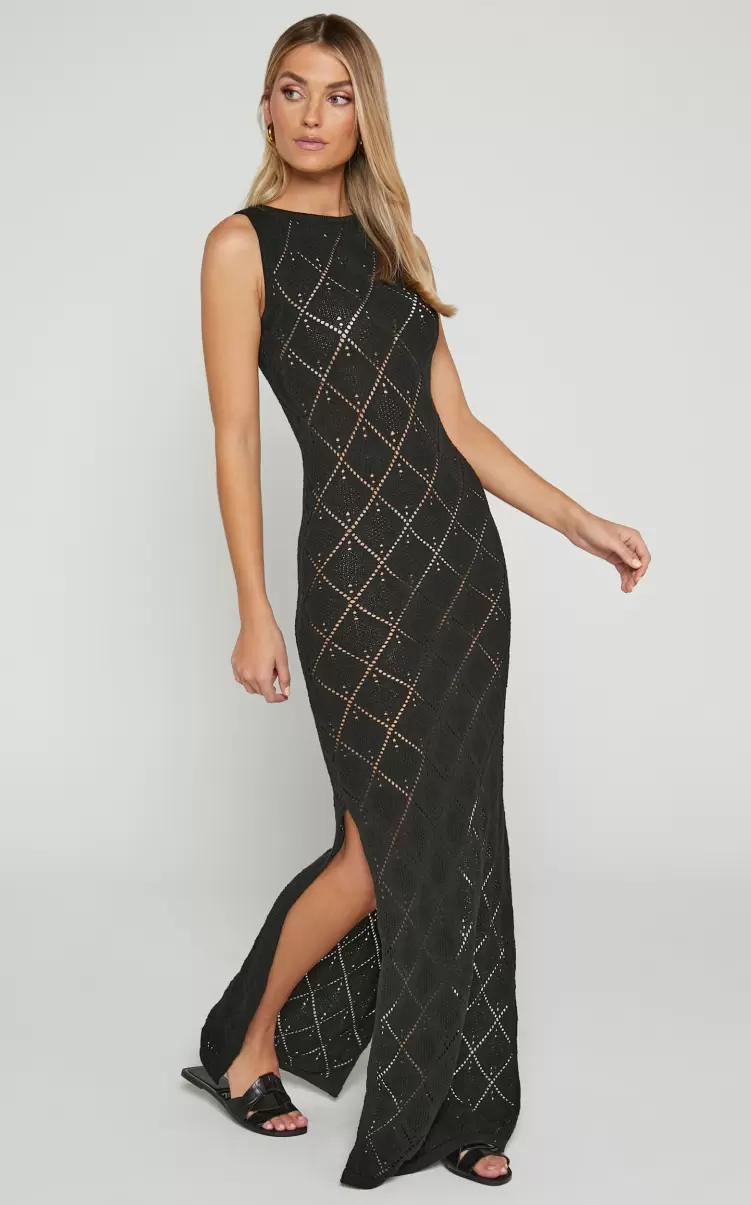 Marissa Maxi Dress - Sleeveless Diamond Knitted Dress In Black Women Showpo Knitwear - 3