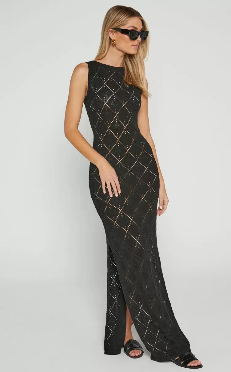 Marissa Maxi Dress - Sleeveless Diamond Knitted Dress In Black Women Showpo Knitwear - 4