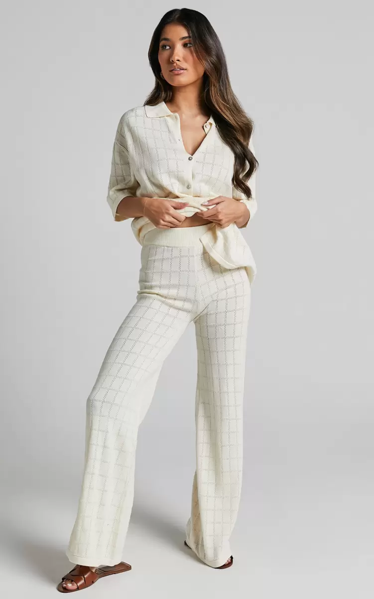 Showpo Tommy Two Piece Set - Knit Button Through Top And Pants Two Piece Set In Cream Knitwear Women - 1