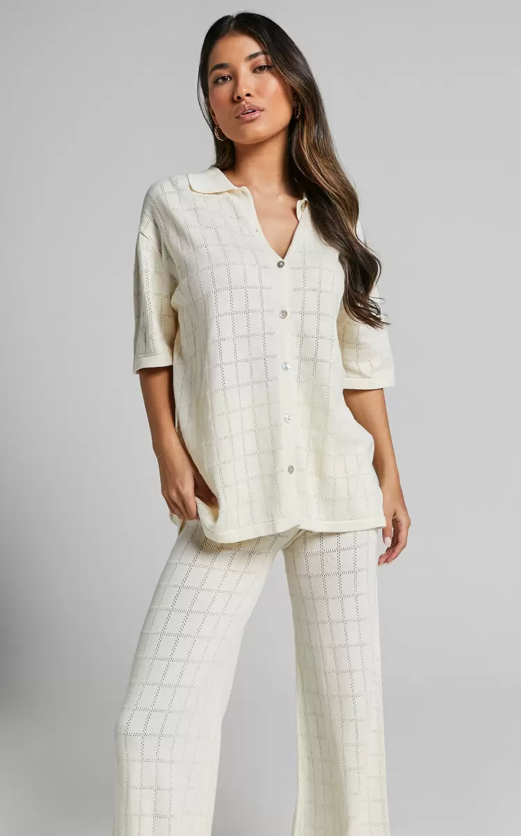 Showpo Tommy Two Piece Set - Knit Button Through Top And Pants Two Piece Set In Cream Knitwear Women - 2