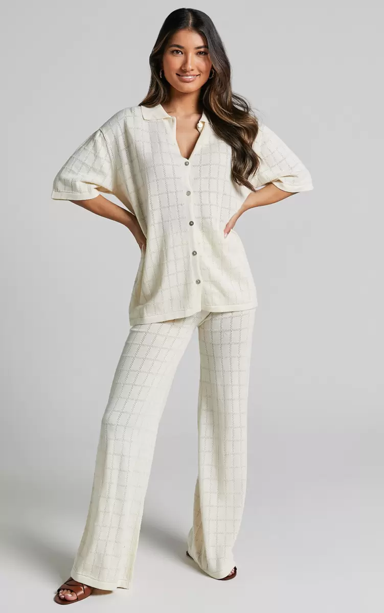 Showpo Tommy Two Piece Set - Knit Button Through Top And Pants Two Piece Set In Cream Knitwear Women - 3