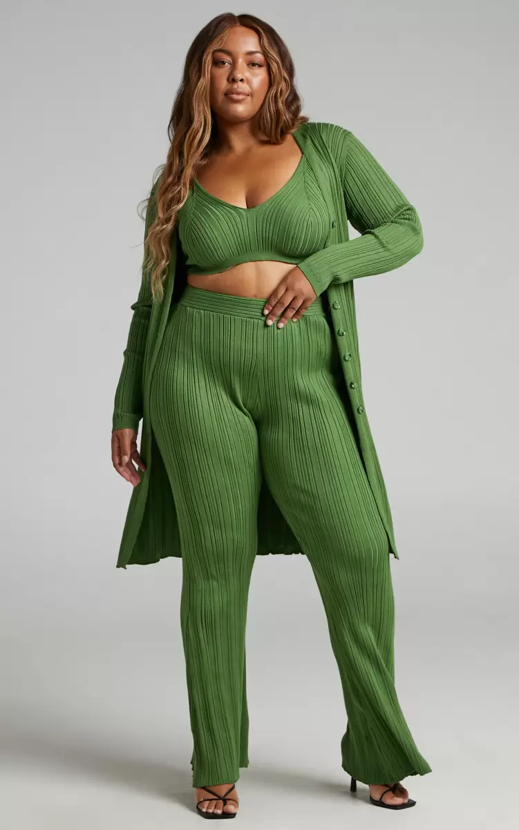 Knitwear Farhana Cardigan - Rib Knitted Longline Cardigan In Olive Women Showpo - 1