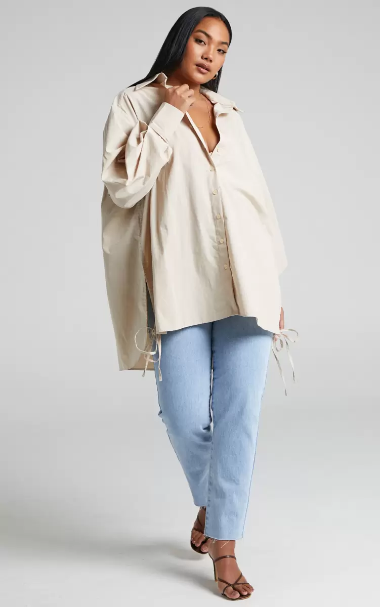 Women Maternity Clothes Showpo Kalpena Shirt - Ruched Side Oversized Shirt In Beige - 3