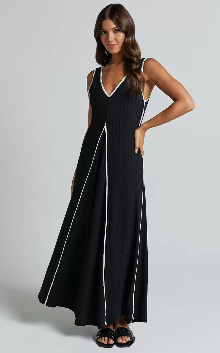 Cathleen Midi Dress - Ribbed Sleeveless Low Back Dress In Black Maternity Clothes Showpo Women - 2