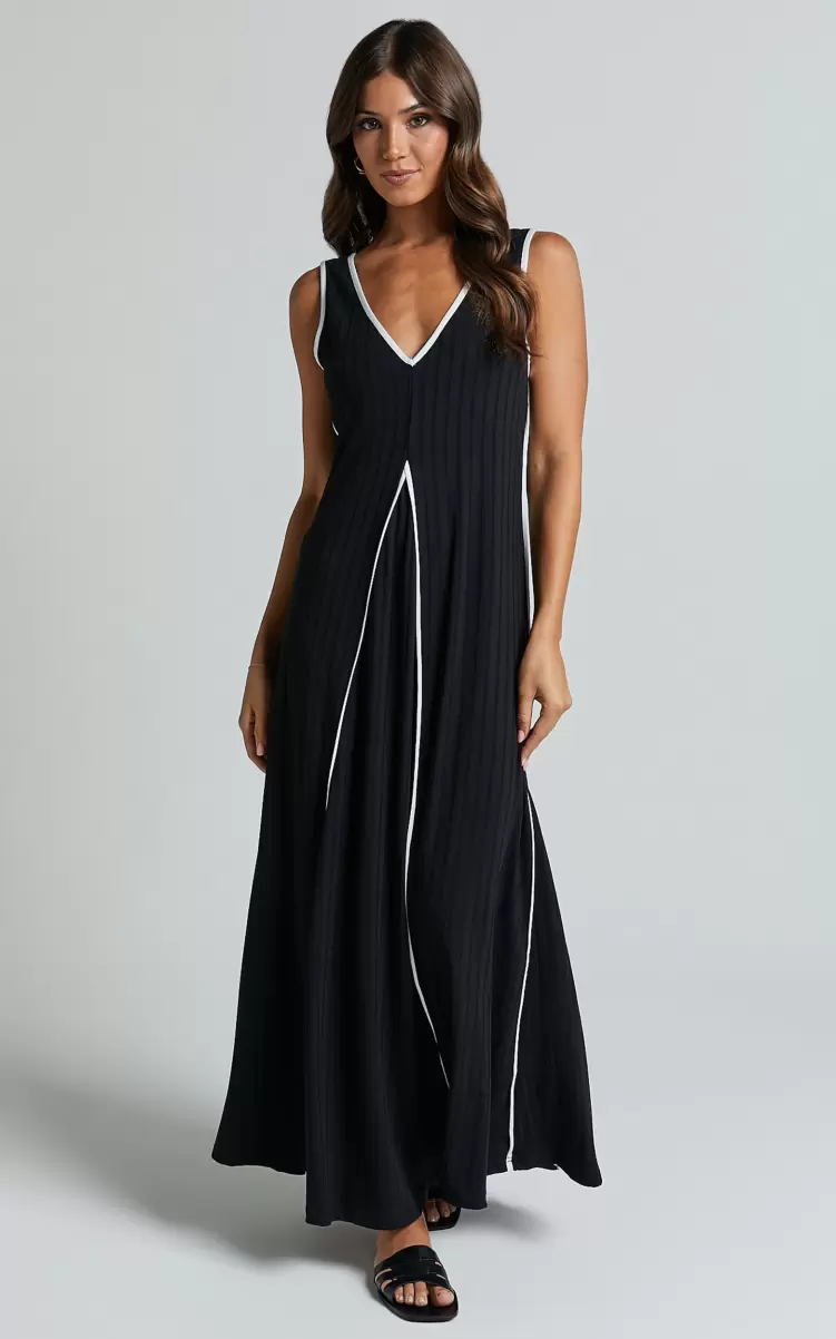 Cathleen Midi Dress - Ribbed Sleeveless Low Back Dress In Black Maternity Clothes Showpo Women - 4