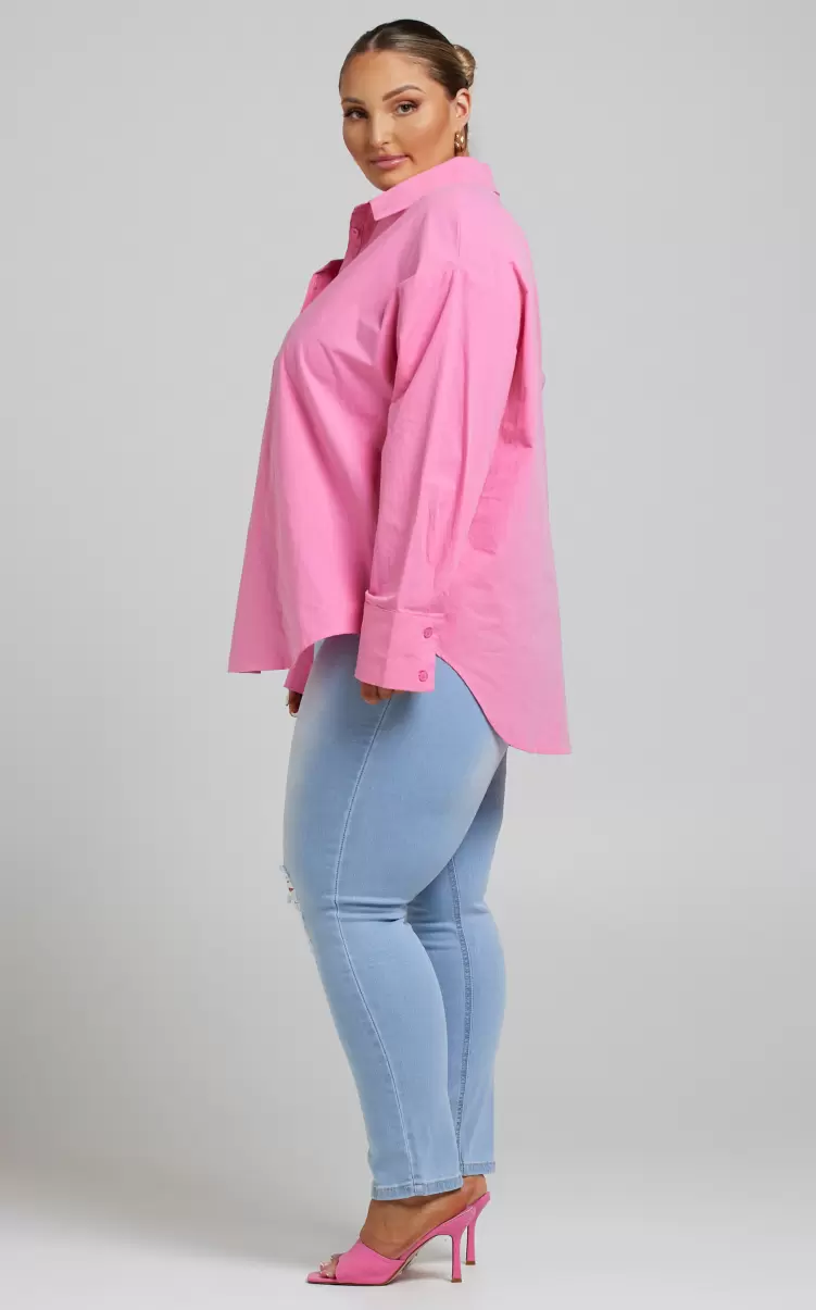 Terah Shirt - Button Up Shirt In Pink Showpo Women Maternity Clothes - 3