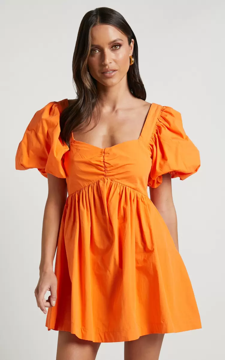 Showpo Vashti Mini Dress - Puff Sleeve Sweetheart Dress In Orange Maternity Clothes Women - 2
