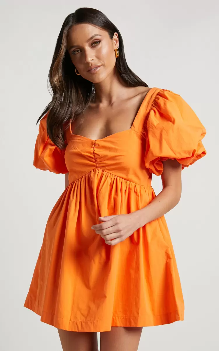 Showpo Vashti Mini Dress - Puff Sleeve Sweetheart Dress In Orange Maternity Clothes Women - 3