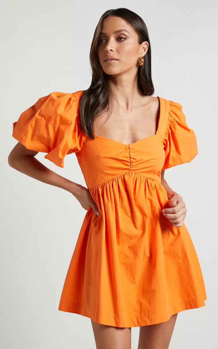 Showpo Vashti Mini Dress - Puff Sleeve Sweetheart Dress In Orange Maternity Clothes Women - 4
