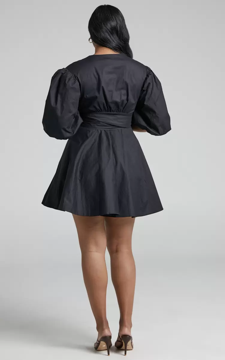 Showpo Maternity Clothes Zyla Mini Dress - Puff Sleeve Wrap Dress In Black Women - 2