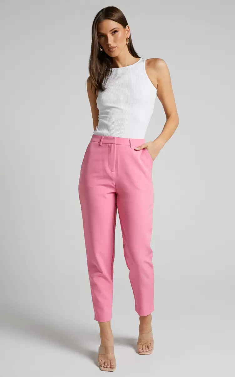 Women Pants Hermie Pants - High Waisted Cropped Tailored Pants In Pink Showpo