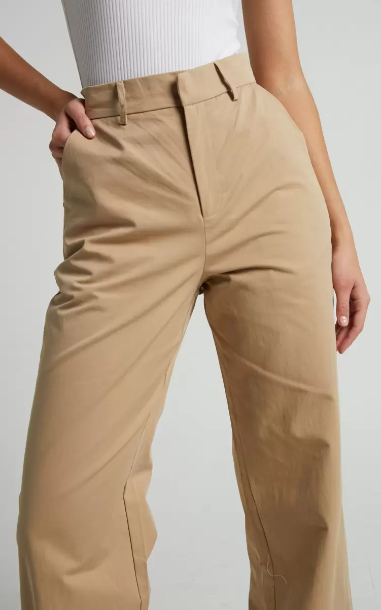 Showpo Women Brasilia Pant - High Waisted Straight Leg In Tan Pants - 1