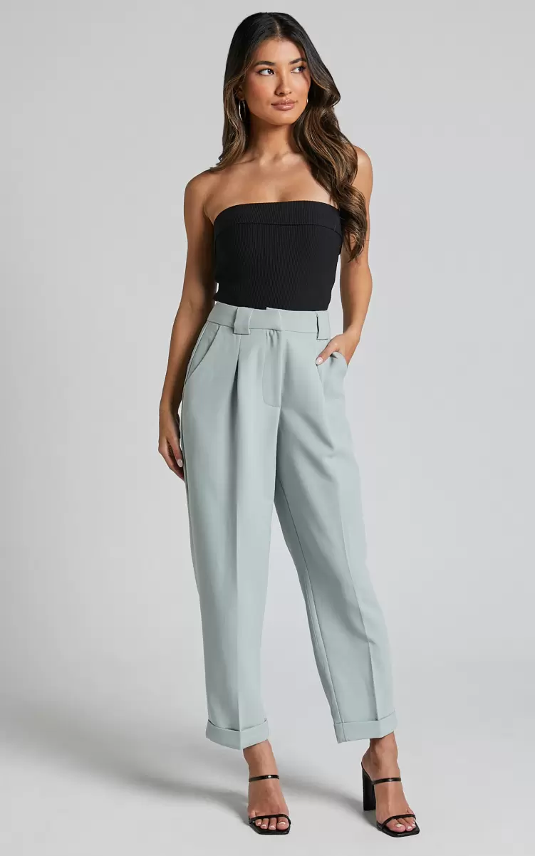 Izara Trousers - Mid Rise Relaxed Straight Leg Tailored Trousers in Mocha