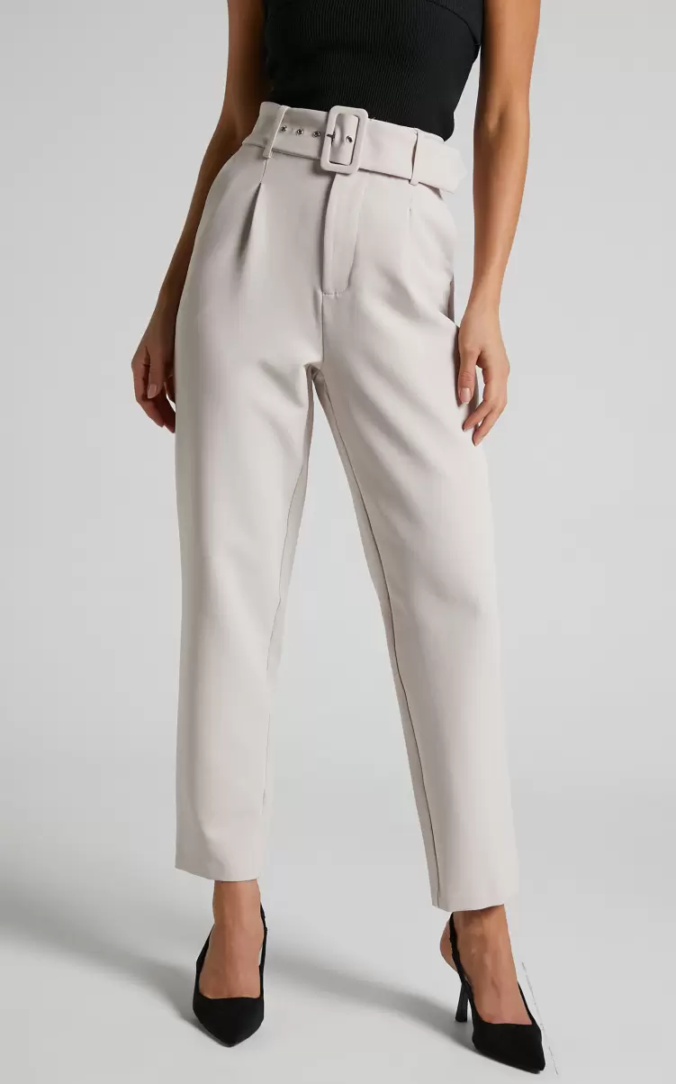 Women Pants Milica Trousers - Belted High Waisted Trousers In Beige Showpo - 1
