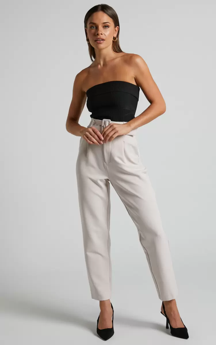 Women Pants Milica Trousers - Belted High Waisted Trousers In Beige Showpo - 2