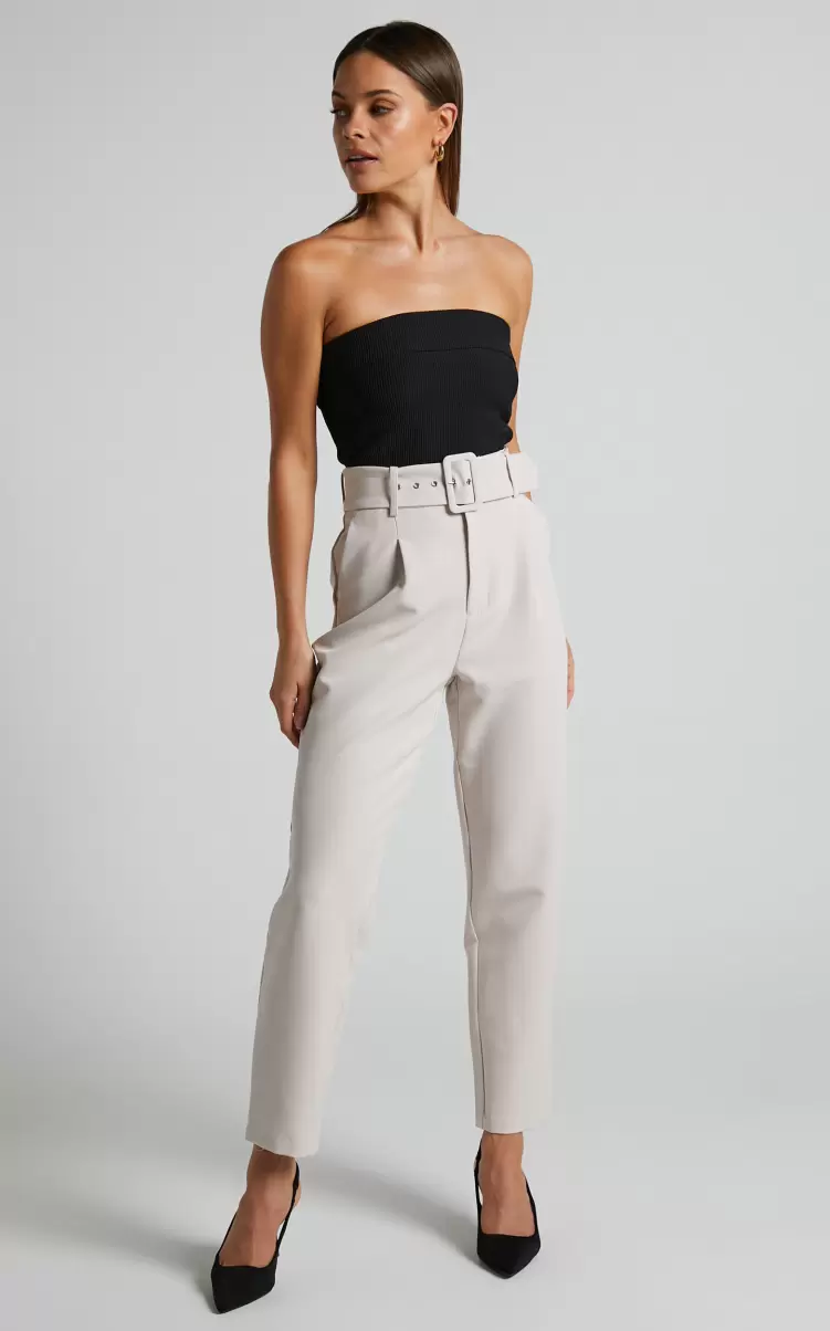 Women Pants Milica Trousers - Belted High Waisted Trousers In Beige Showpo - 3