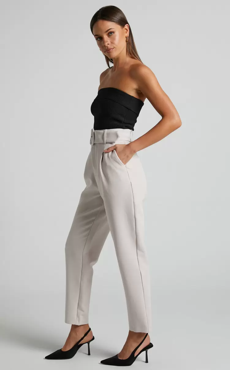 Women Pants Milica Trousers - Belted High Waisted Trousers In Beige Showpo - 4