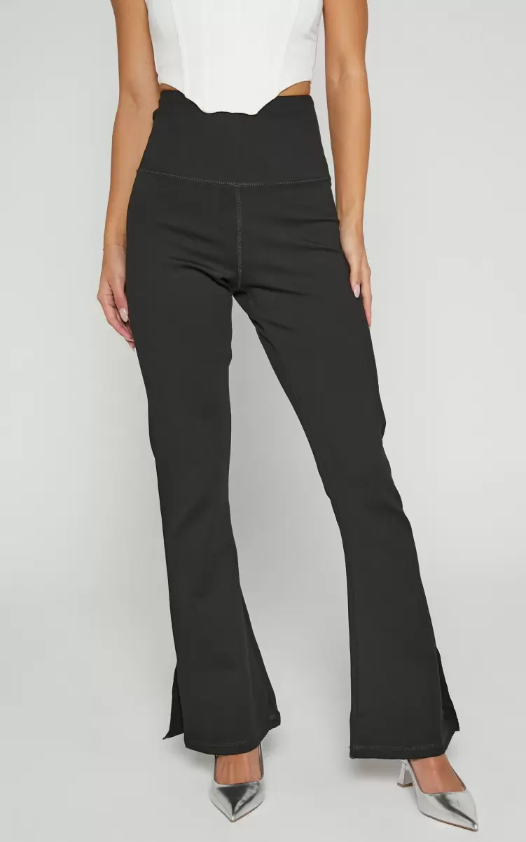 Women Beau Pants - High Waisted Split Hem Flare Pants In Black Pants Showpo - 4
