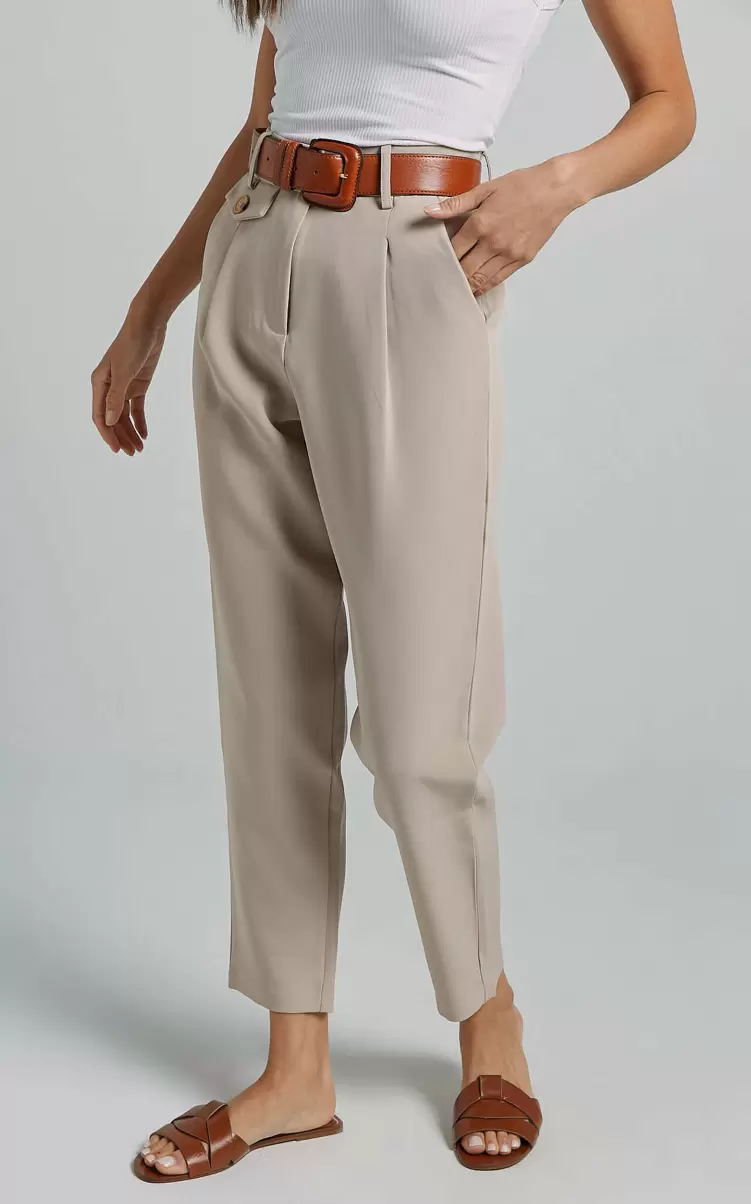Women Showpo Pants Suri Cropped Pant - High Waisted Tapered Tailored Pant With Pocket Detail In Sand - 4